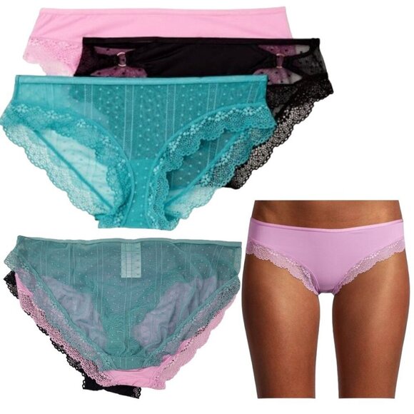 Secret Treasures Other - Secret Treasures Women’s Polka Dot Mesh & Lace Trim 3-Pack Bikini Panties - XS
